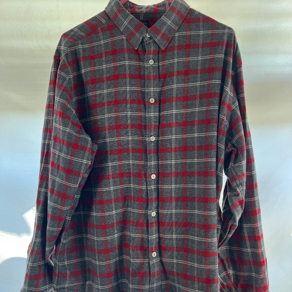 UNTUCKit Mens Flannel Shirt Size XL, Gray w/ Red & White Plaid